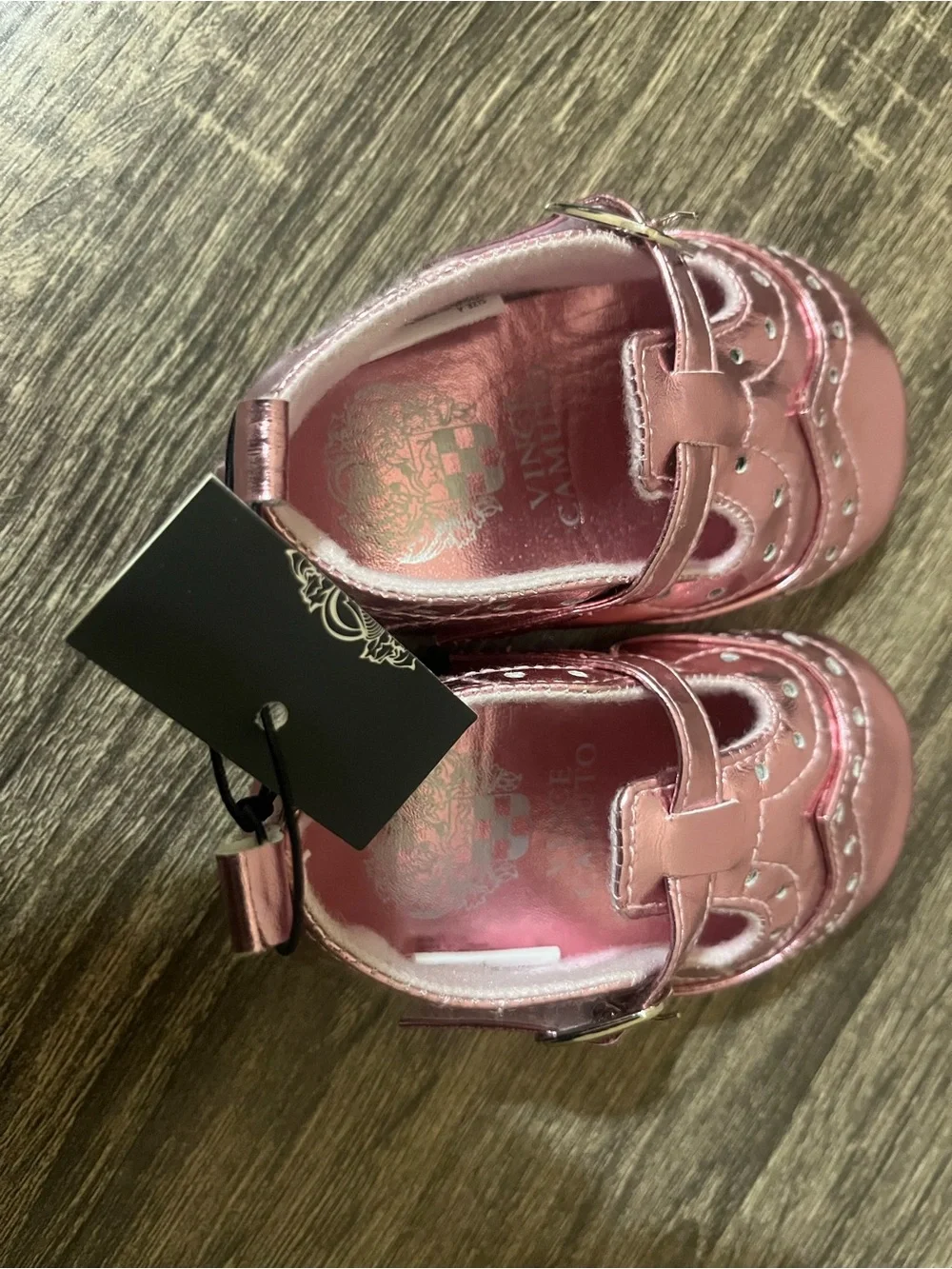 Vince Camuto Baby Metallic Pink Booties with Jewel Accents
